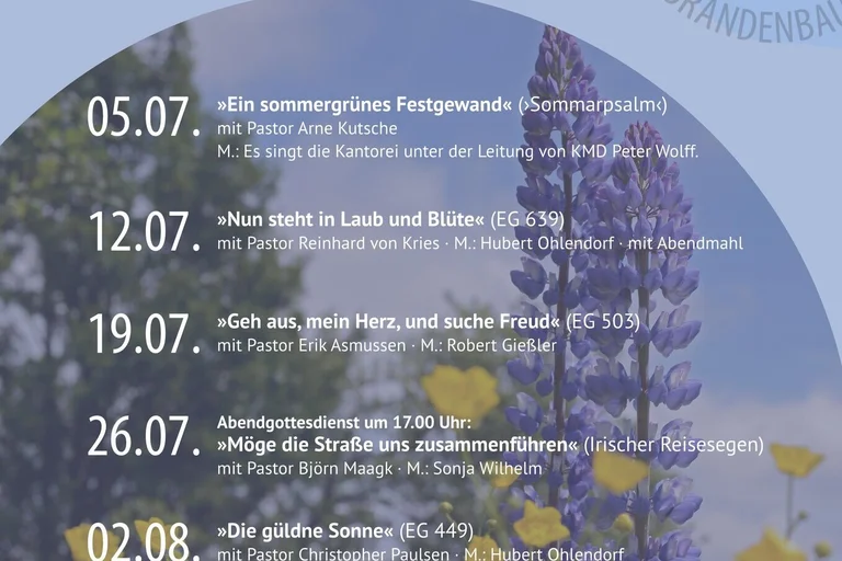 Plakat Sommerpredigtreihe 2026 - Sommerlieder im Pfarrsprengel Lübeck-Ost
